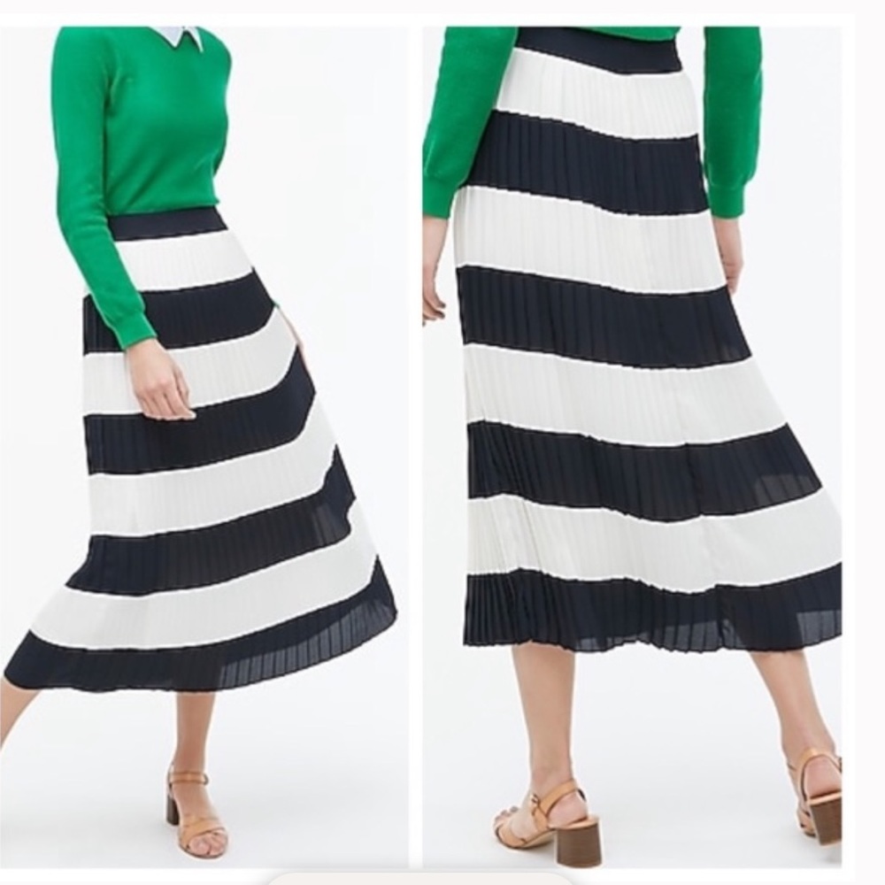 J . Crew Factory Pleated midi skirt in stripe 8 Navy/White